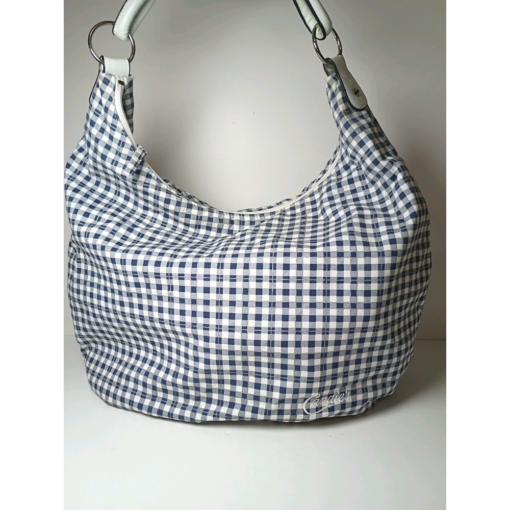 Candies Navy White Gingham Check Hobo Bag Pink Lining w/ Matching interior Pouch